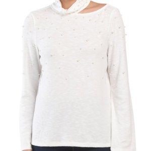 Design History Pearl Detail Cut Out Turtleneck Sweater NWT